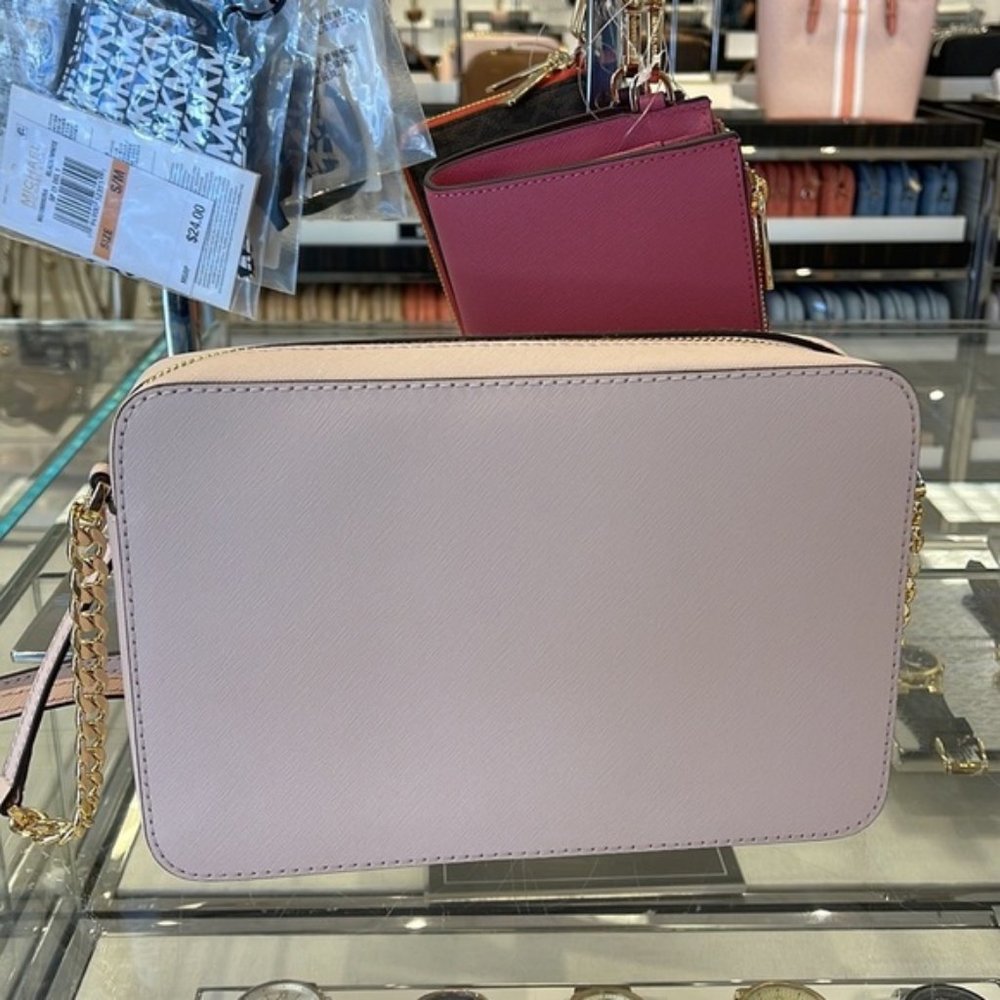 Michael Kors Jet Set Item Large East West Zip Crossbody Leather Powder Blush - Picture 13 of 16